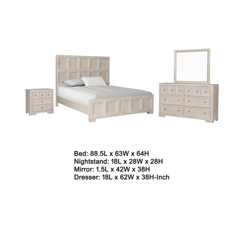 Kizie 5pc Queen Bedroom Set, 2 Nightstands, Dresser Mirror, Beige Wood
