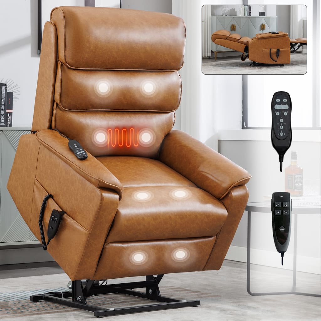 Roomfitters Dual Motor Power Lift Recliner, Infinite Position Massage Chair with 180-Degree Flat Recline, Leatheraire