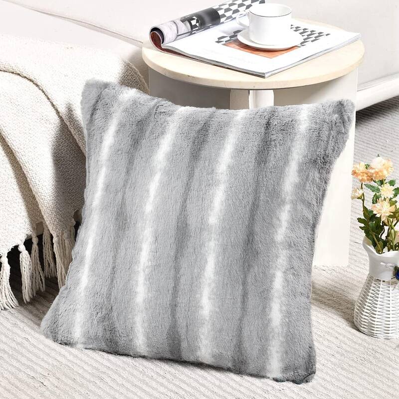 Amanda Stripe fauxfur Throw Pillow Covers Set of 2, NO INSERT