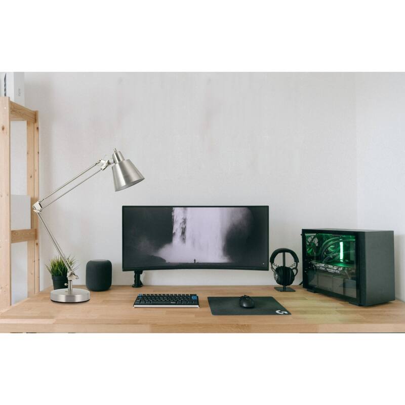 27" Nickel Table Lamp with Swivel Arm and Cone Shade and Dimmable Task for Office or Bedroom - 27" H x 7" W x 23.5" D