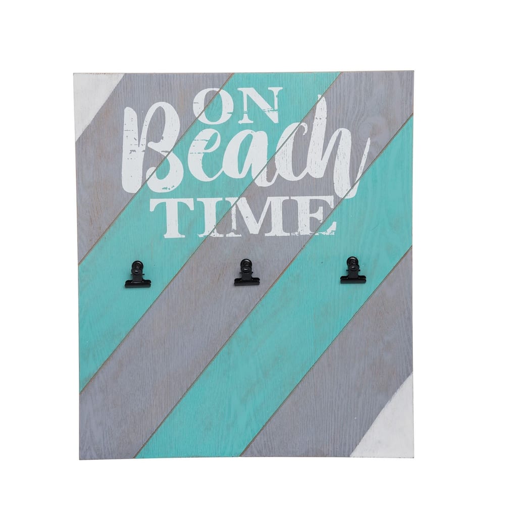 On Beach Time Picture Holder Coastal Plaque Wood Board Display Striped Coastal Nautical Beach Ocean 15.55 x 18.11 x 1.377