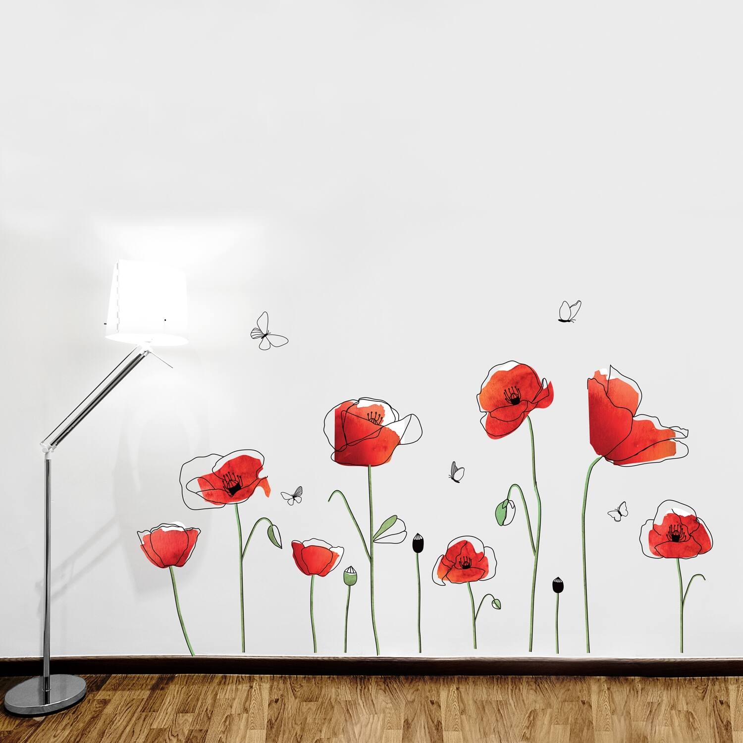 Walplus Poppy Flower Butterfly Wall Sticker Decal Wall Art Home Decor