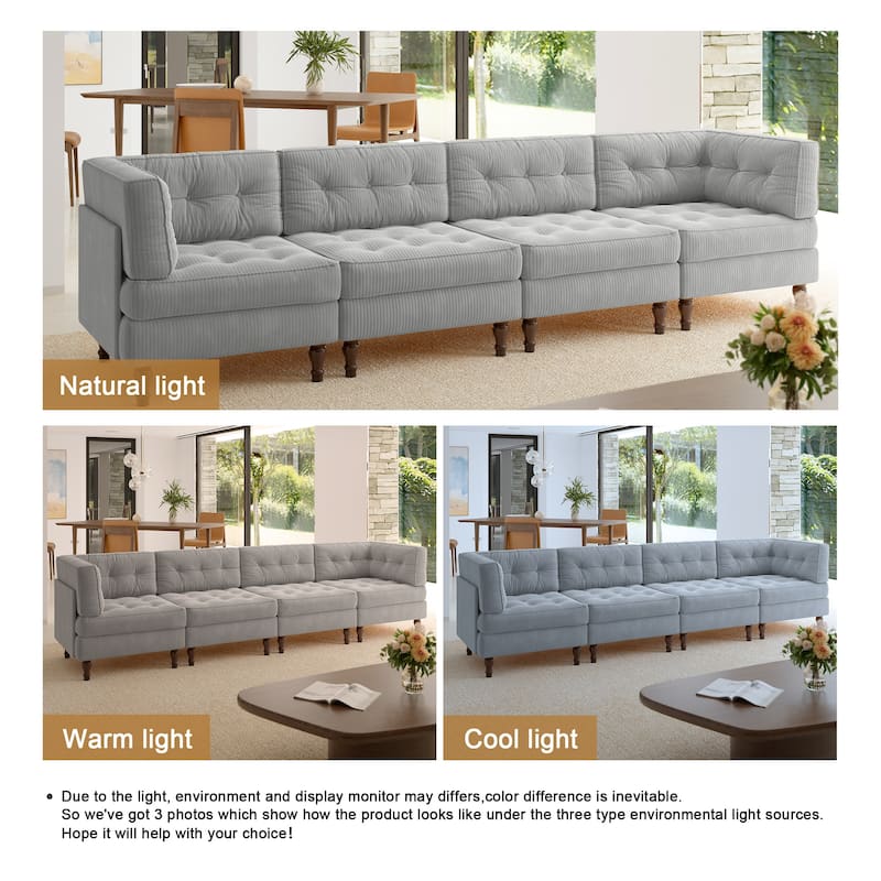 Oversized Modular Sectional Corduroy Fabric Tufted Sofa