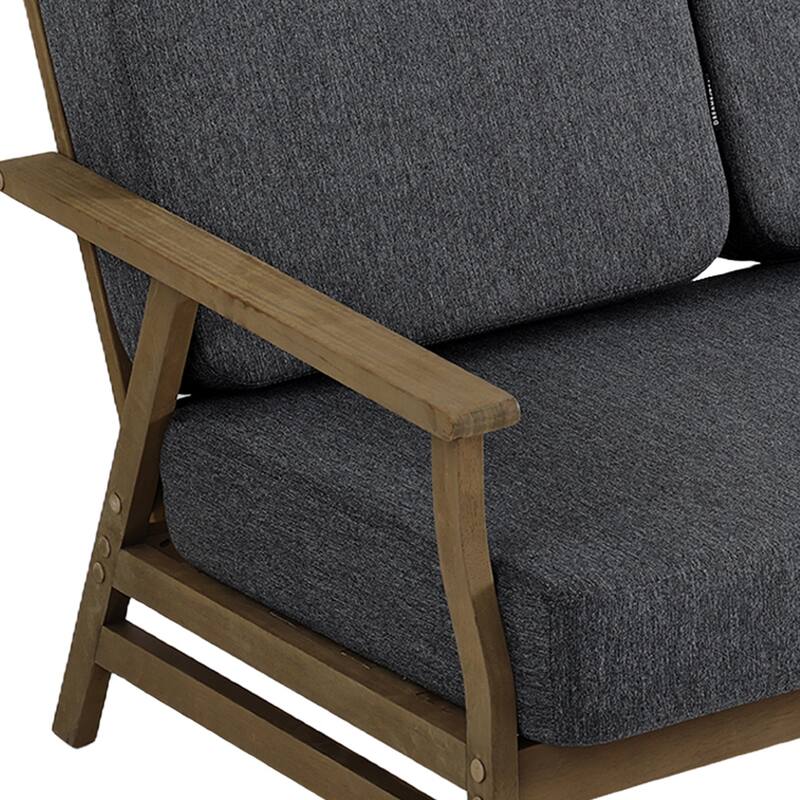 Modern Wood Cushioned Outdoor Patio Sofa Loveseat with Coffee Table