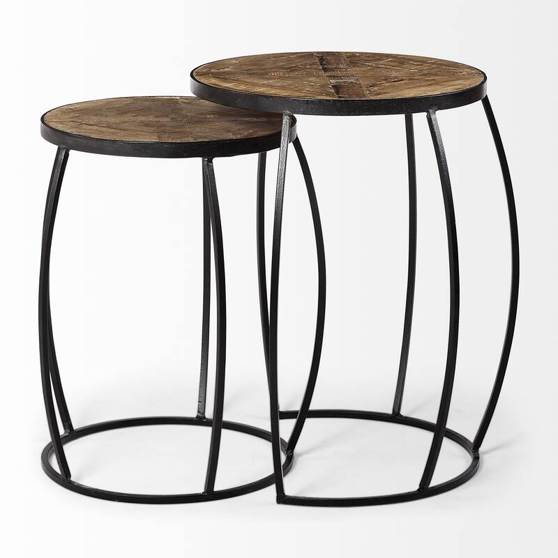 HomeRoots Set of Two 26" Black And Brown Solid Wood Round End Table - 20.1' X '26' X '20