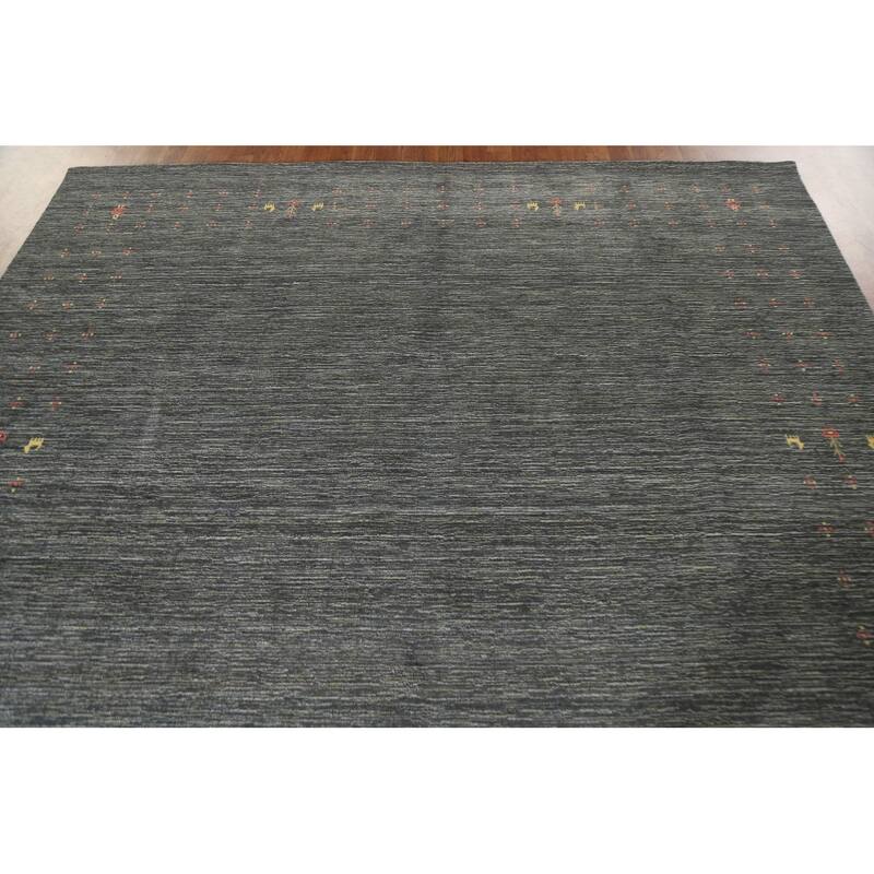 Gabbeh Area Rug Hand-Knotted Grey Wool Carpet - 7'11"x 9'10"