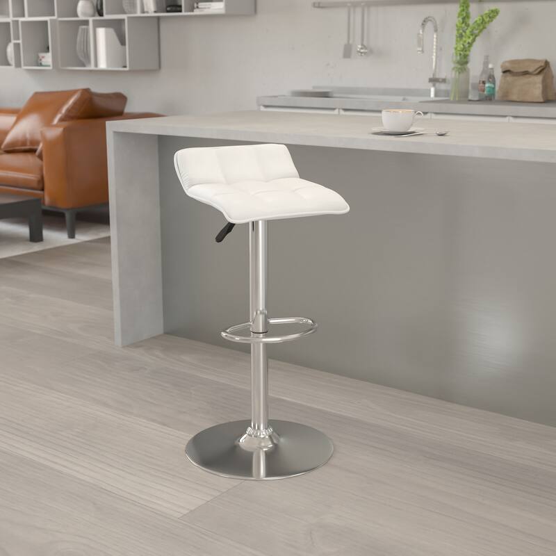 2 Pack Contemporary Vinyl Adjustable Height Barstool with Quilted Wave Seat