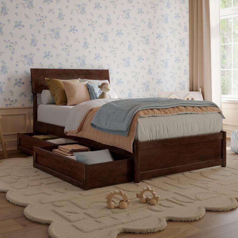 Norla Wood Platform Bed with Storage Drawers - Twin - Walnut