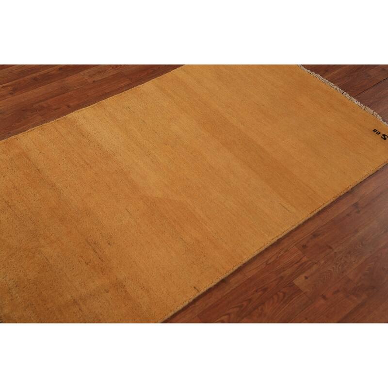 Yellow & Rust Gabbeh Oriental Rug Hand-Knotted Wool Carpet - 2'11" x 5'1"