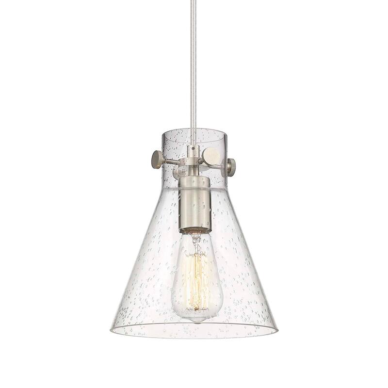 Innovations Lighting 410-1PS-10-8 Newton Cone Pendant Newton Cone 8" - Satin Nickel / Seedy