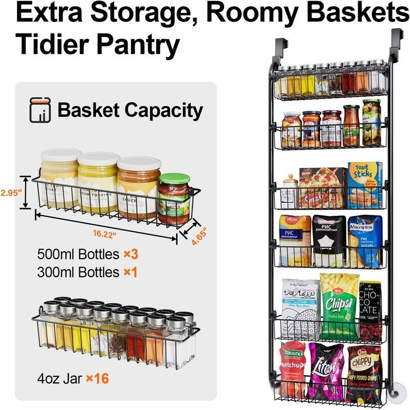 ver the Door Pantry Organizer Metal Pantry Organizers and Storage 6Tier - 5.43"D x 16.73"W x 6.06"H