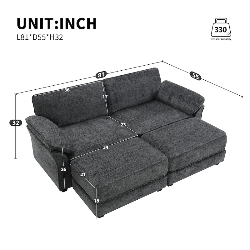 81" Chenille Modular Sectional Sleeper Sofa with Ottoman (4-Seat)
