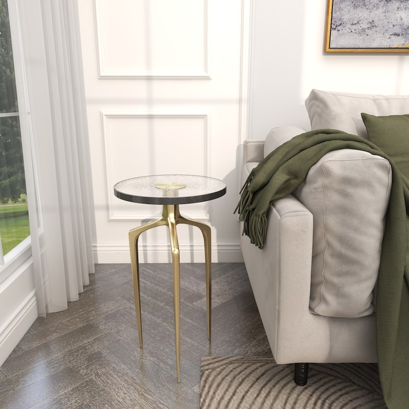 Aluminum Metal Small Tripod Accent Table with Textured Glass Tabletop - Silver, Gold or Black - Roche River Decor