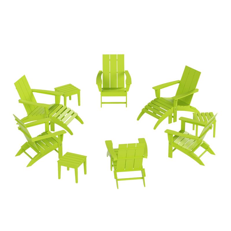 Shoreside Modern 12-Piece Folding Adirondack Chair With Ottoman And Side Table
