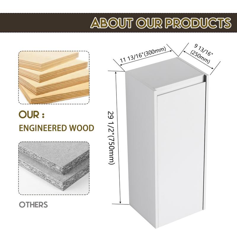 12" Bathroom Side Cabinet,Soft Close Doors,Float Mounting Design