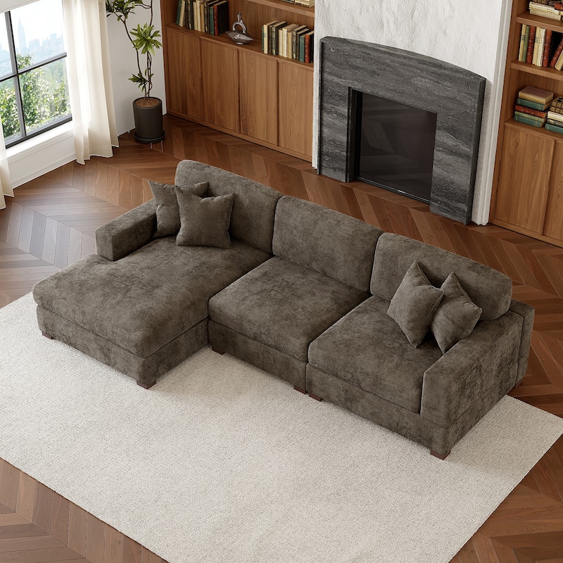 Modern Oversized Chenille Modular Sectional Sofa With Chaise