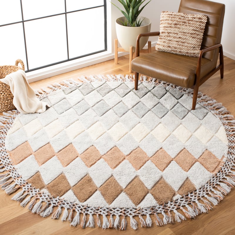 SAFAVIEH Handmade Sahara Brooklynn Moroccan Wool Rug- - 6' Round - Grey/Charcoal