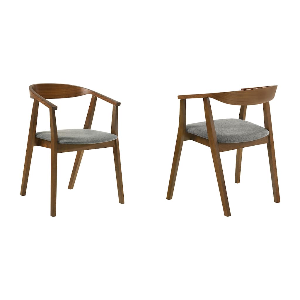 Alana Dining Chair Set of 2, Walnut Brown Wood, Charcoal Gray Fabric
