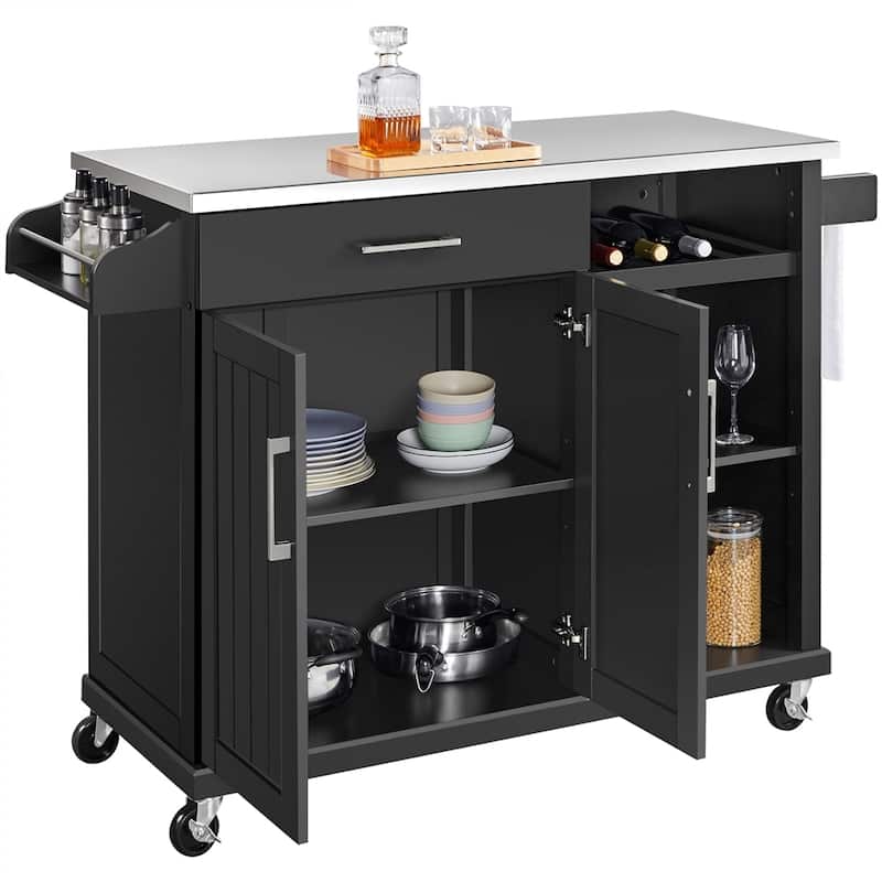 Yaheetech Rolling Kitchen Island Cart with Stainless Steel Top