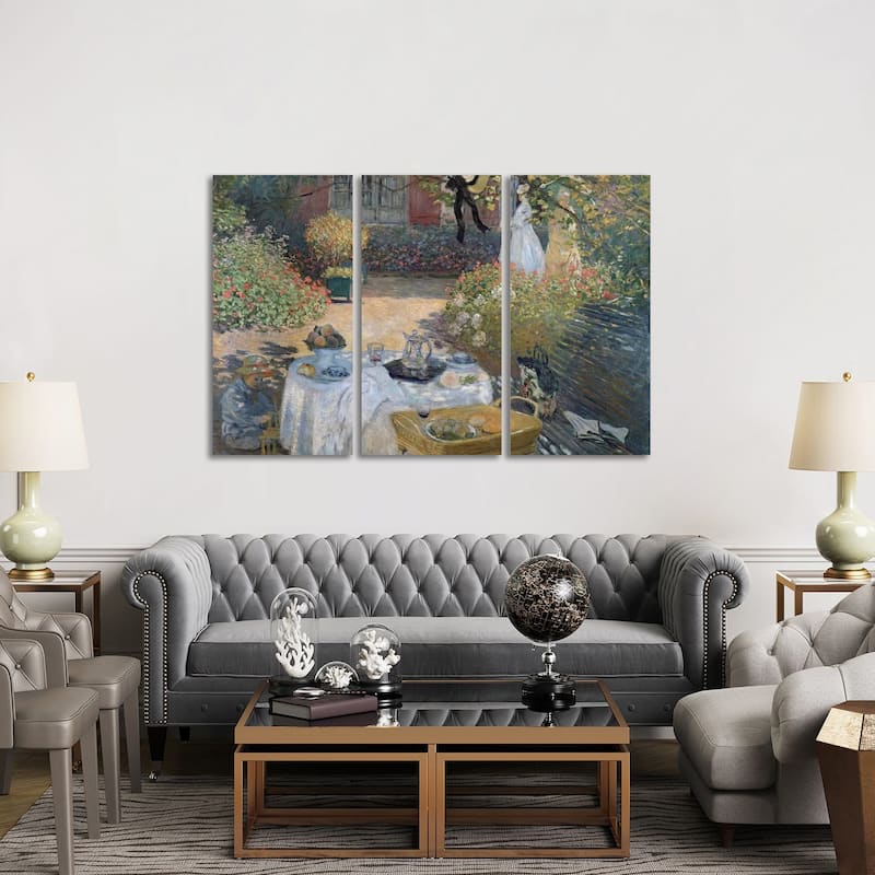 iCanvas "The Luncheon: Monet's garden at Argenteuil, c.1873 " by Claude Monet 3-Piece Canvas Wall Art Set - 40x60x1.5