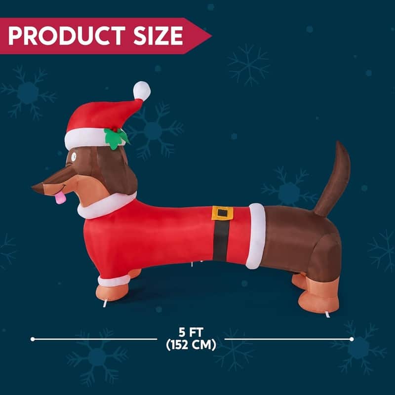 5 ft. Tall Red & Brown Plastic Santa's 'Lil Helper Dachshund Inflatable