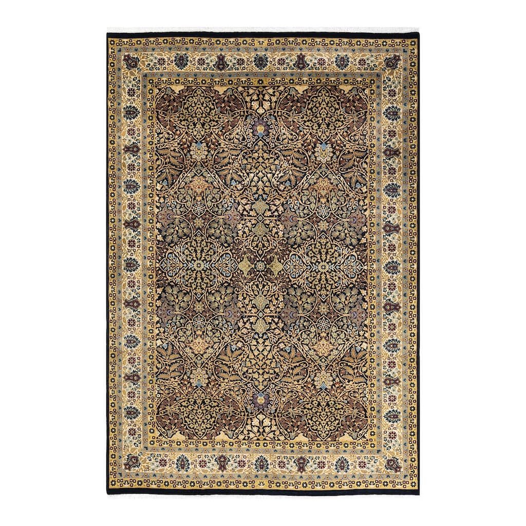 Overton Hand Knotted Wool Traditional Oriental Black Area Rug - 6' x 9'