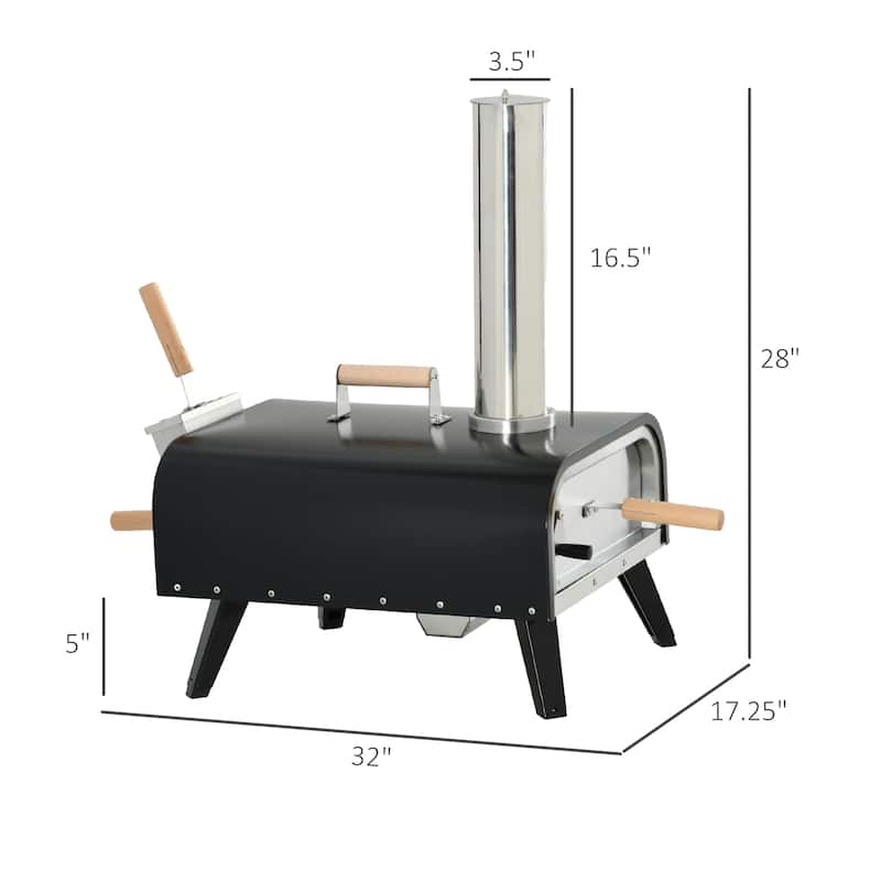 Outsunny Outdoor Pizza Oven with 12" Rotating Stone, Peel and Cover, Portable Pellet Wood Fired Pizza Maker with Foldable Legs