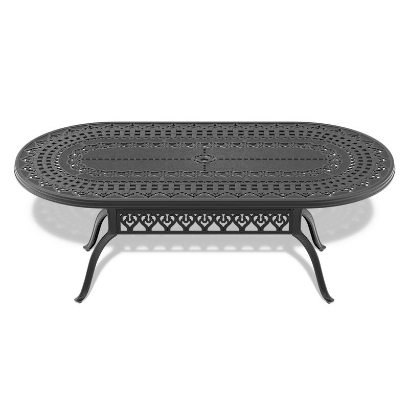 82.87 in. x 42.13 in. Cast Aluminum Patio Dining Oval Table for Balcony, Lawn, Garden, Backyard - Black
