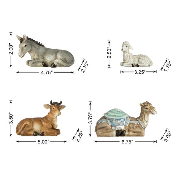 dimension image slide 24 of 30, Glitzhome 12pcs Resin Christmas Multi/ Blue/ Ivory Nativity Figurines Set