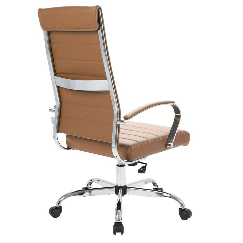 Benmar High-Back Leather Office Desk Chair in Stainless Steel Frame Adjustable Height Tilt Lock 360 Swivel Ergonomic Chair
