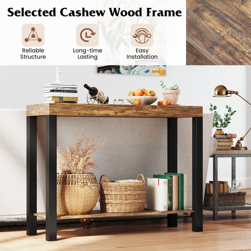 Gymax 2-Tier Home Bar Table w/ Open Shelves Sofa Side Table w/ Storage