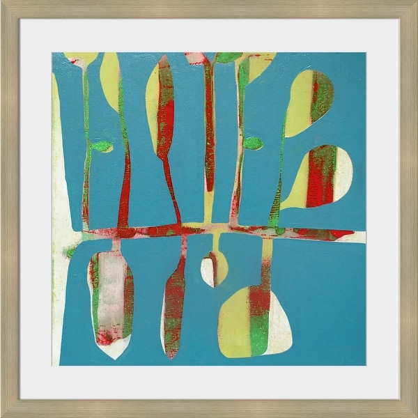32" x 40" Blue and Green Branch Paper Printed Rectangular Framed Wall Art Decoration - N/A