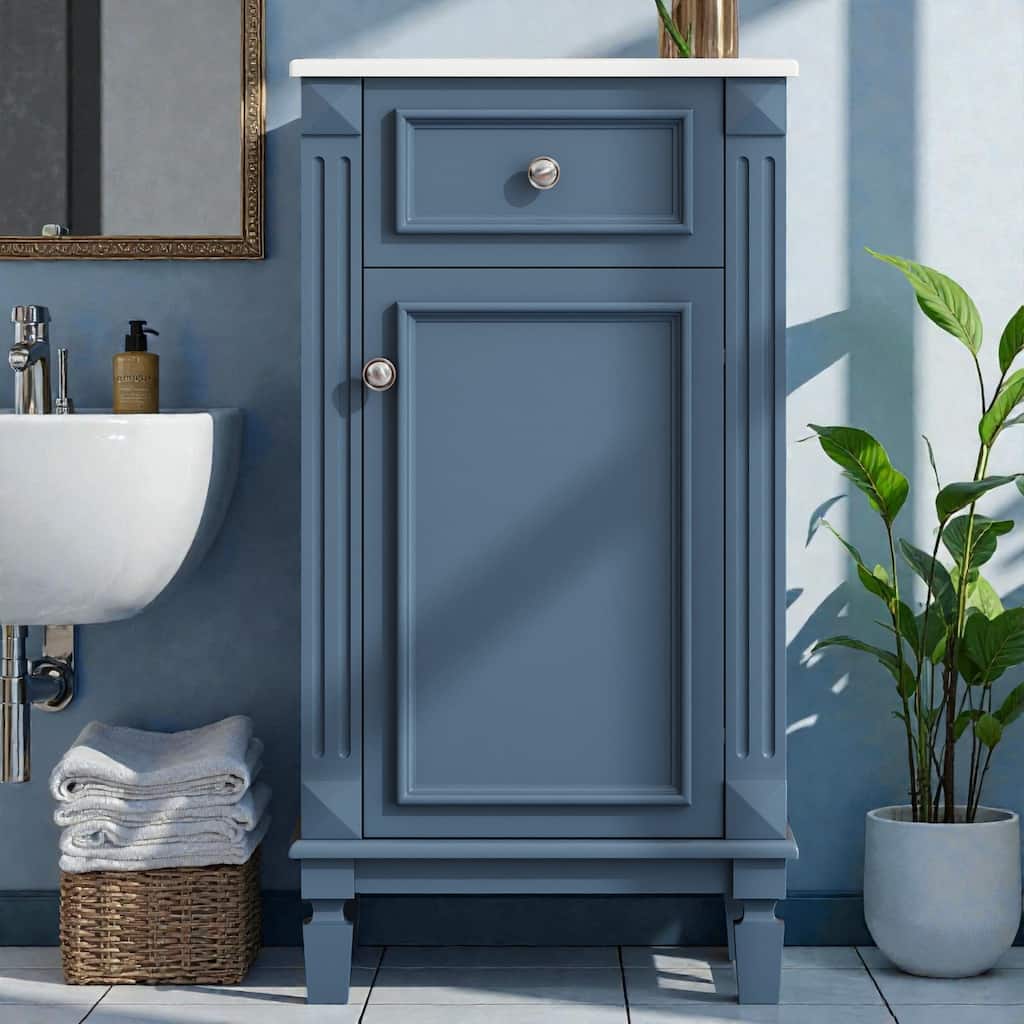 18" French Style Bathroom Vanity with Ceramic Sink, Freestanding Single Vanity with Soft-Close Door