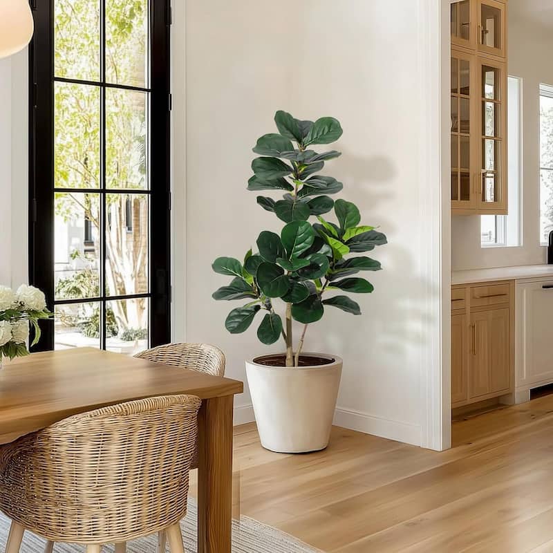 Artificial Fiddle Leaf Fig Tree with White Planter Pot for Home Decor