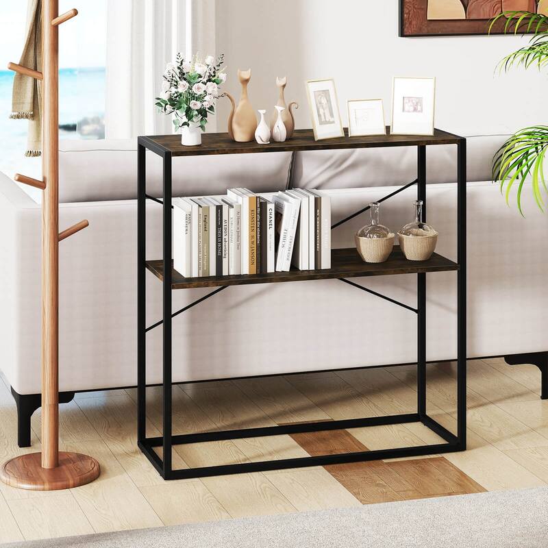 Costway 36” Console Table with Wooden Textured Open Shelves & Metal - See Details