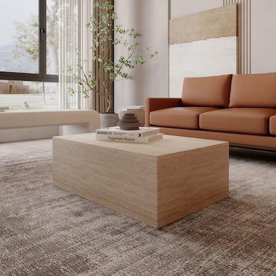 Maya Rectangular Coffee Table in Fiberstone for Indoor and Outdoor Modern Accent Center Table - 11.8" H x 23.6" W x 35.4" D