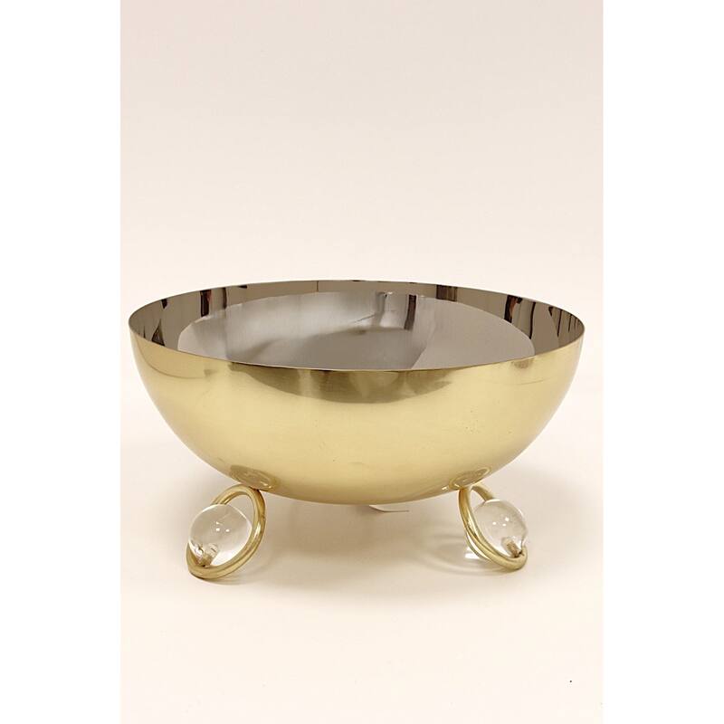 Salad Bowl Silver Inner Gold Outer with Ball Legs - Gold/Silver, Clear Legs - 9.1''D x 4.7"H