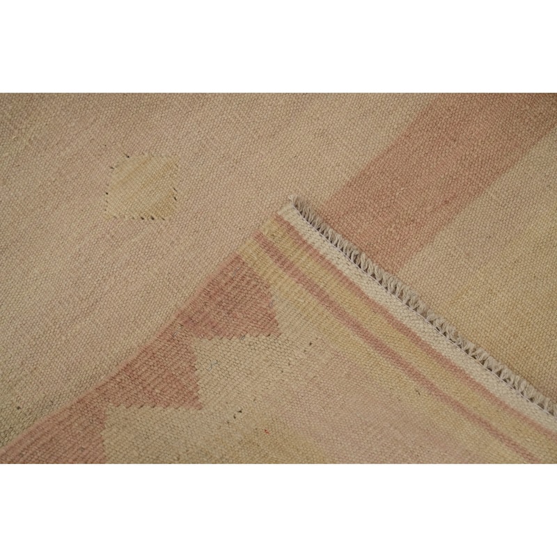 Hand Woven Oriental 100% Wool Carpet Southwestern Tribal Pink Kilim Area Rug - 9' 10'' X 6' 7''