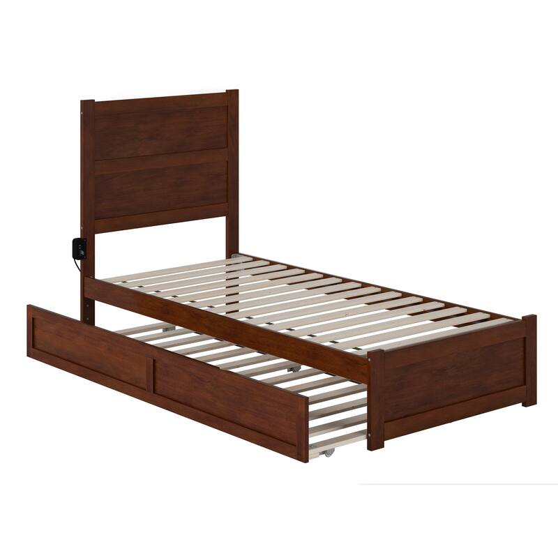 NoHo Twin Extra Long Bed with Footboard and Twin Extra Long Trundle in Walnut
