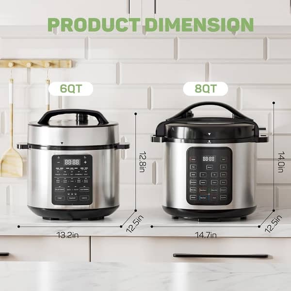 dimension image slide 0 of 2, Electric Pressure Cooker, Upgraded 6 Quart/8 Quart 12-in-1 Multicooker, Stainless Steel Slow Cooker, Rice Cooker, Steamer, Sauté