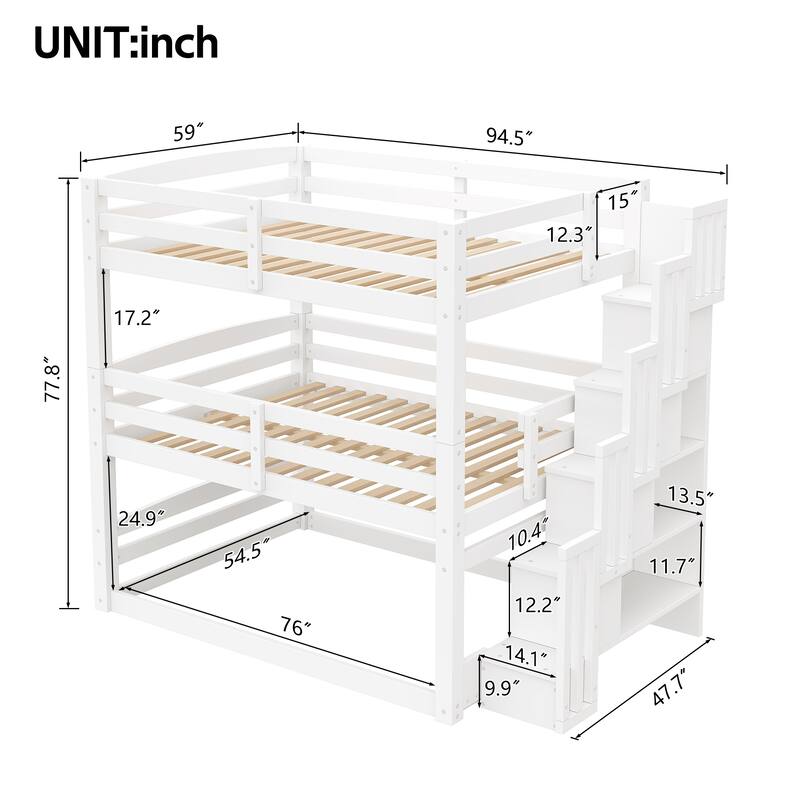Full Size Triple Bunk Bed with Convertible Platform Bed & Storage Staircase by Harper&Bright Designs