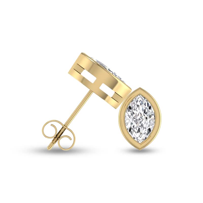 Marquee Lab Grown 1/2 Carat Marquise Bezel Set Diamond Solitaire Earrings in 14K Yellow Gold