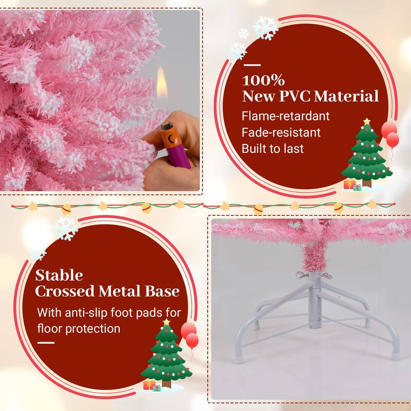 Gymax 5 FT Pink Artificial Christmas Tree Slim Pencil Xmas Tree w/ 328