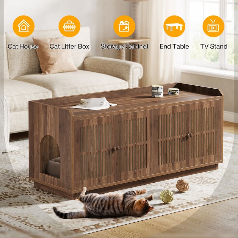 Cat Litter Box Enclosure, 55.1-Inch Extra Large Hidden Litter Box Furniture