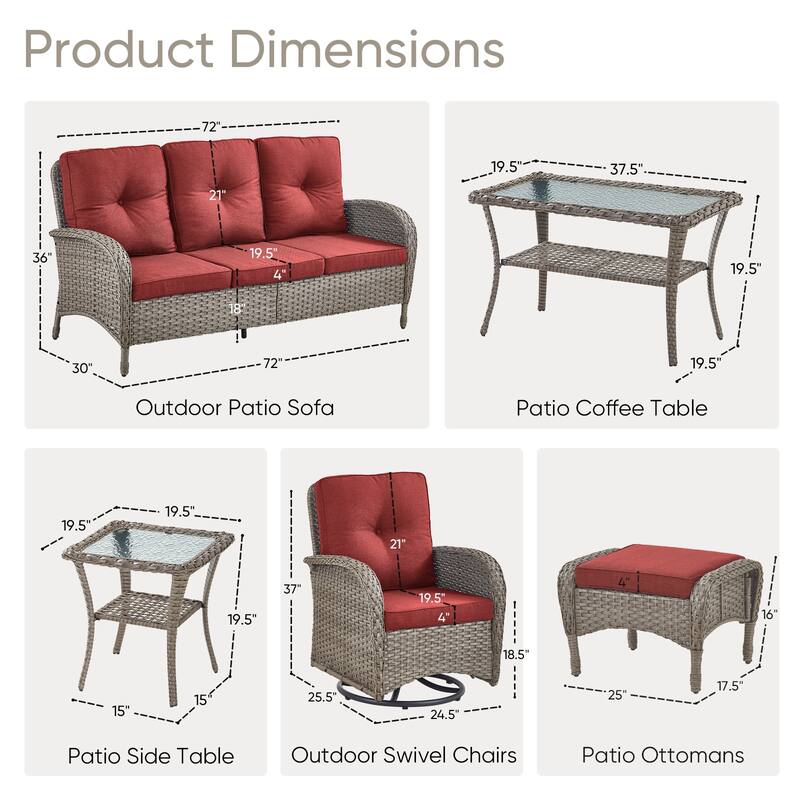 7 Pieces Swivel Chairs Sofa Table Ottomans