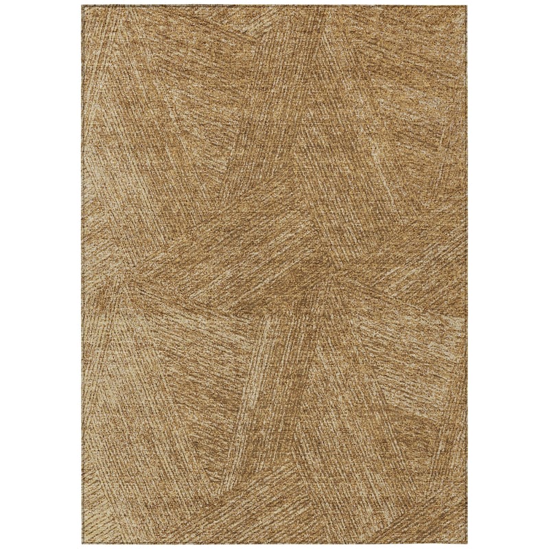 Machine Washable Indoor/ Outdoor Solid Geo Chantille Rug
