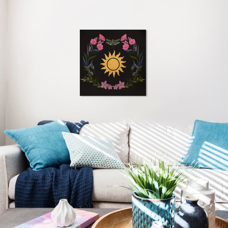 Wynwood Studio Canvas Floral and Botanical Sun & Flowers Black and Modern & Contemporary Wall Art Canvas Print - 20 x 20