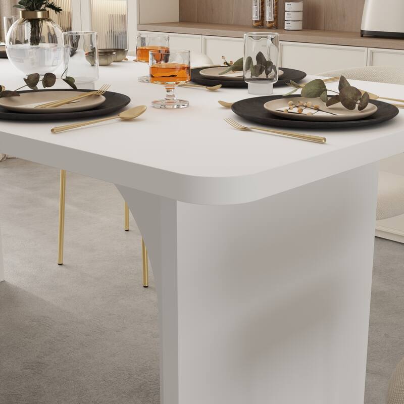 Modern White Rectangular Dining Table with Arch Base Minimalist Wood Kitchen Table Multifunctional for Home or Office
