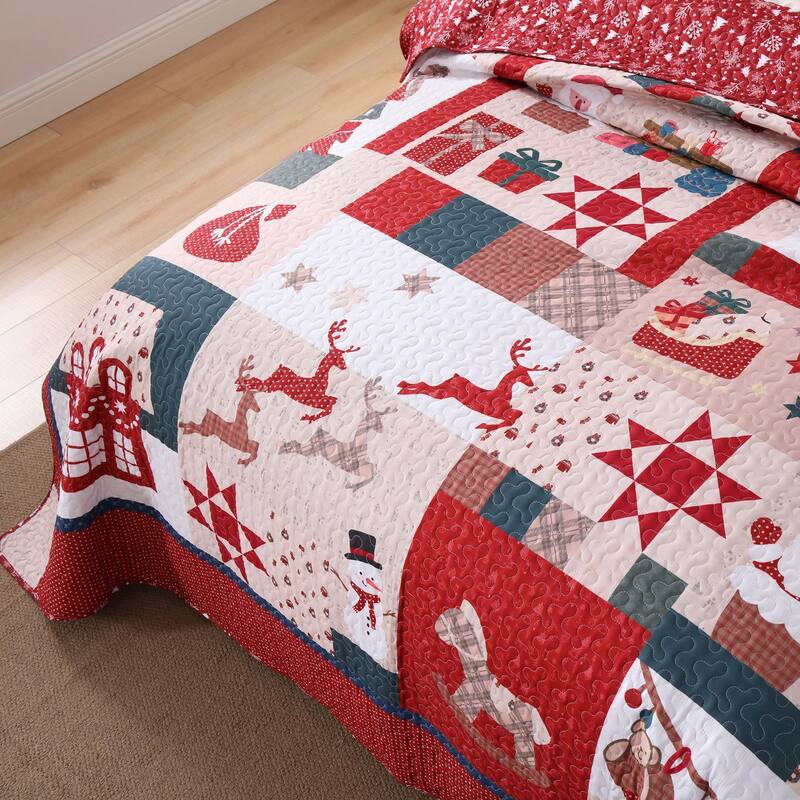 3 Pcs Vintage Christmas Patchwork Quilt Set