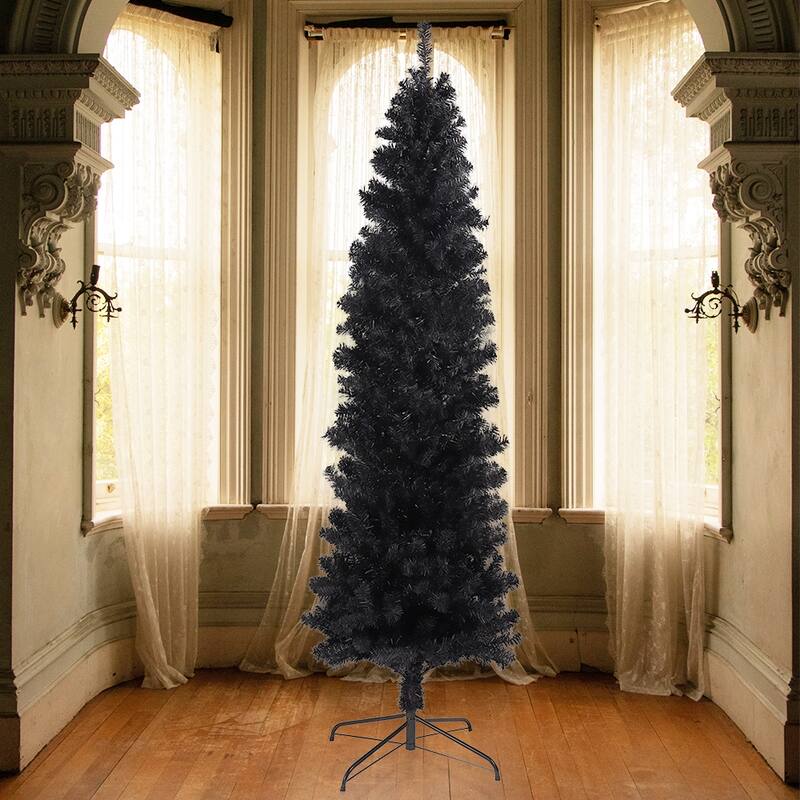 7.5Ft Black Artificial Halloween Christmas Pencil Tree for Home Decor - Halloween Christmas Decorations
